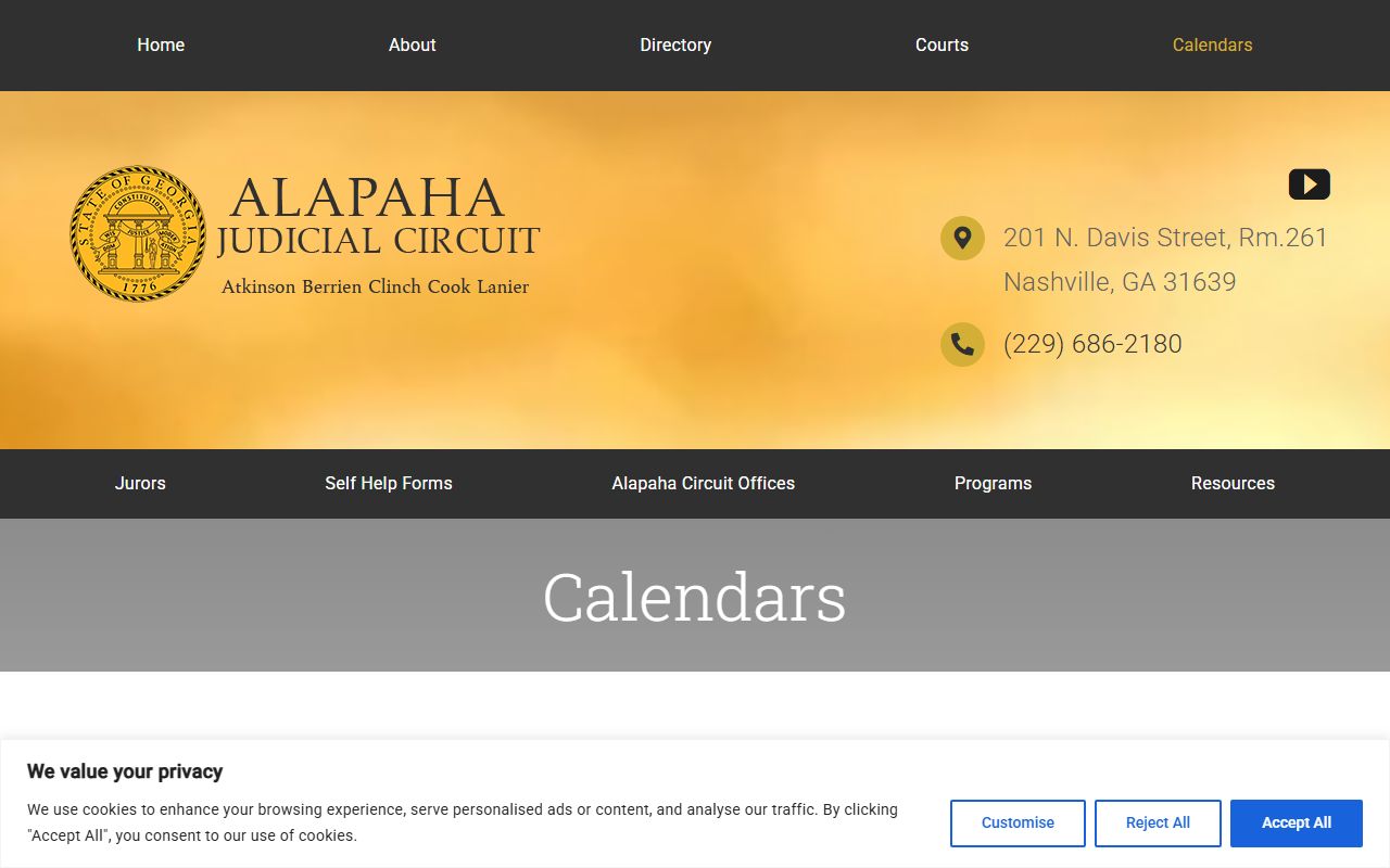 Clinch County court dockets Alapaha Judicial Circuit calendar page