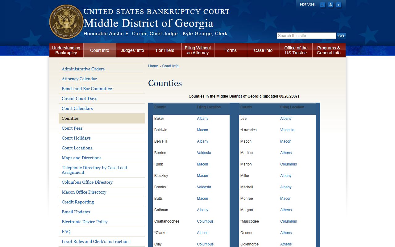Clinch County Superior Court records and bankruptcy filing location source