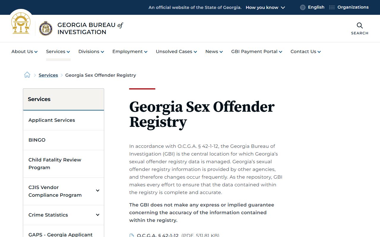 Clinch County inmate records GBI registry service information