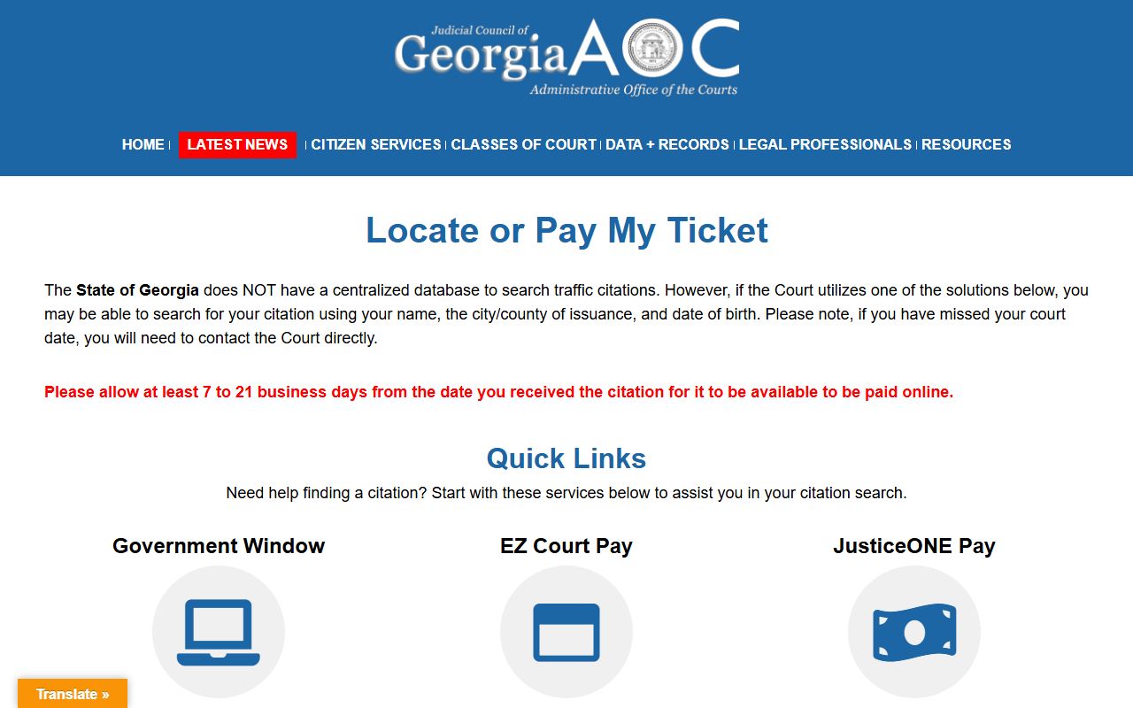 Clinch County traffic court records Georgia Courts ticket lookup guidance